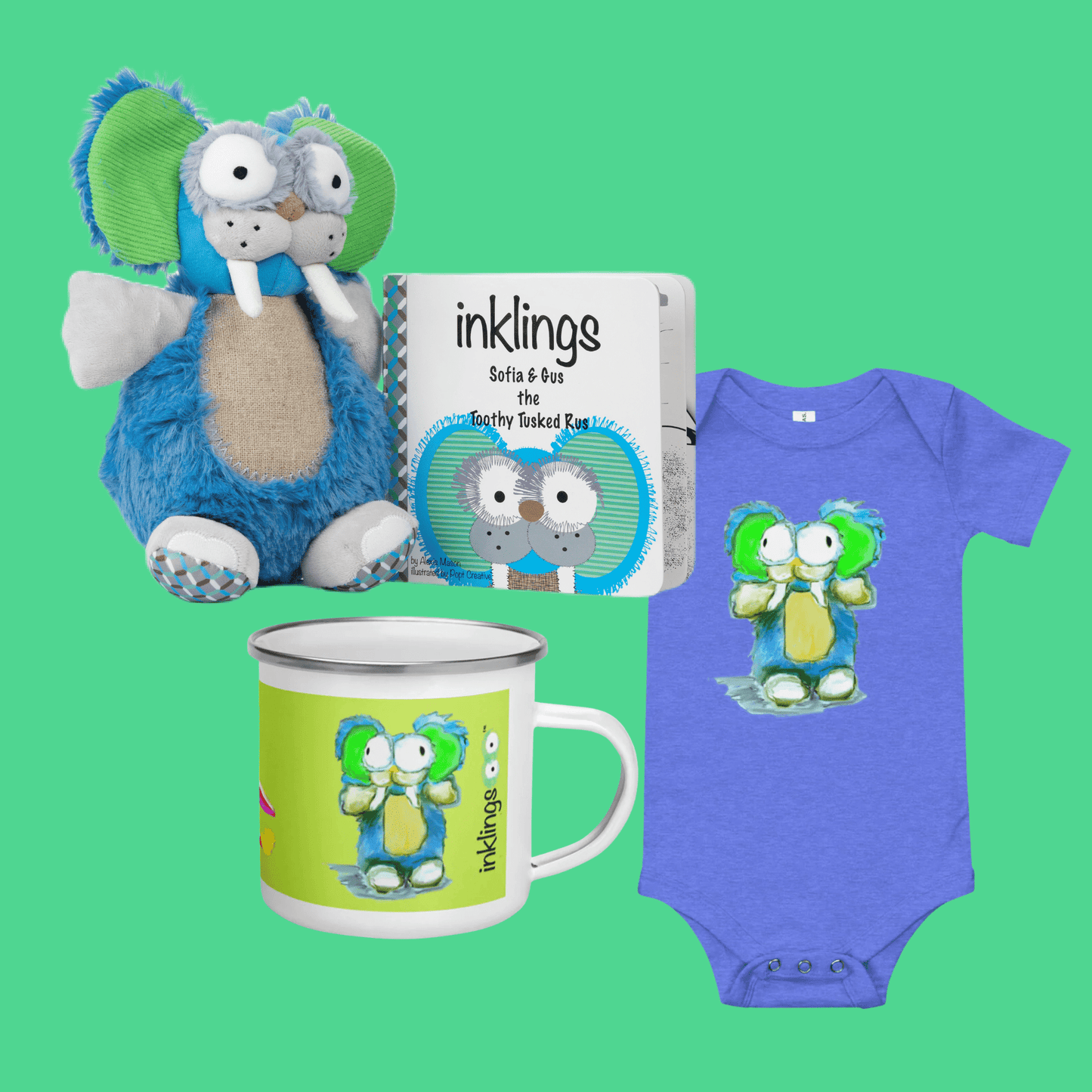 Gus Ultimate Fan Bundle – plush toy book pull toy and onesie Inklings Baby gift set