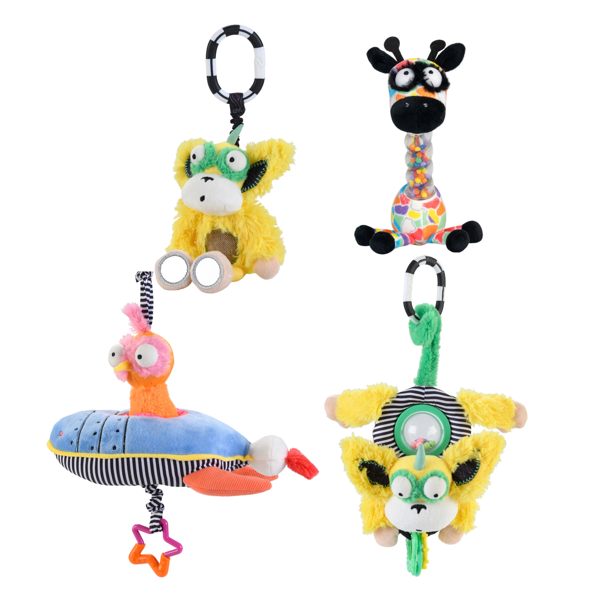 Inklings Baby Sensory Activity Bundle - 4 baby toys- rattle, chime, musical pull, spinbelly