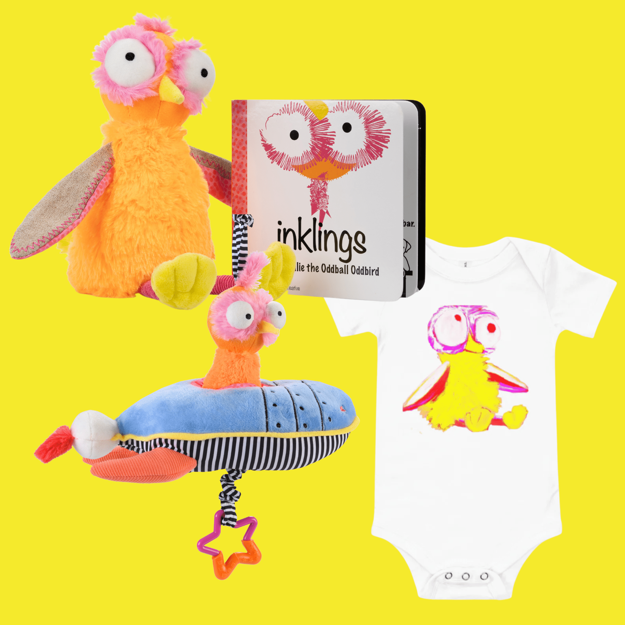 Ollie Ultimate Fan Bundle – plush toy book pull toy and onesie Inklings Baby gift set