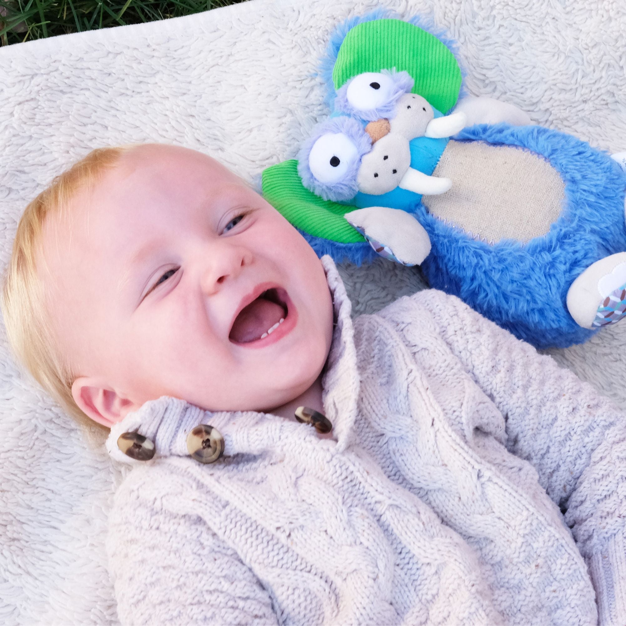 Gus the Toothy Tusked Rus Inklings Baby plush toy – neon blue green purple sensory stuffed animal with crinkle ears for newborns- smiling toddler boy
