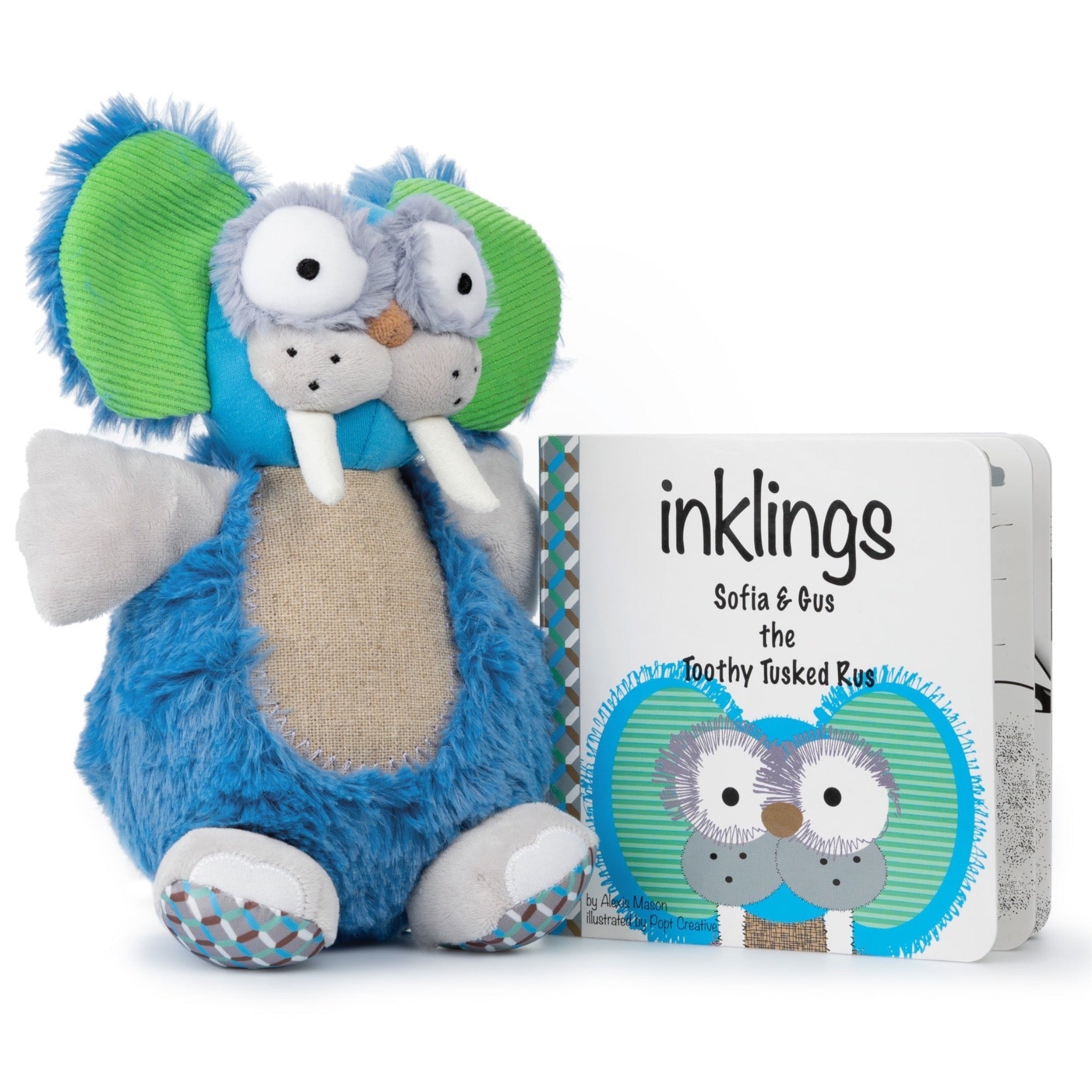 Gus the Toothy Tusked Rus Inklings Baby plush toy – neon blue green purple sensory stuffed animal with crinkle ears for newborns