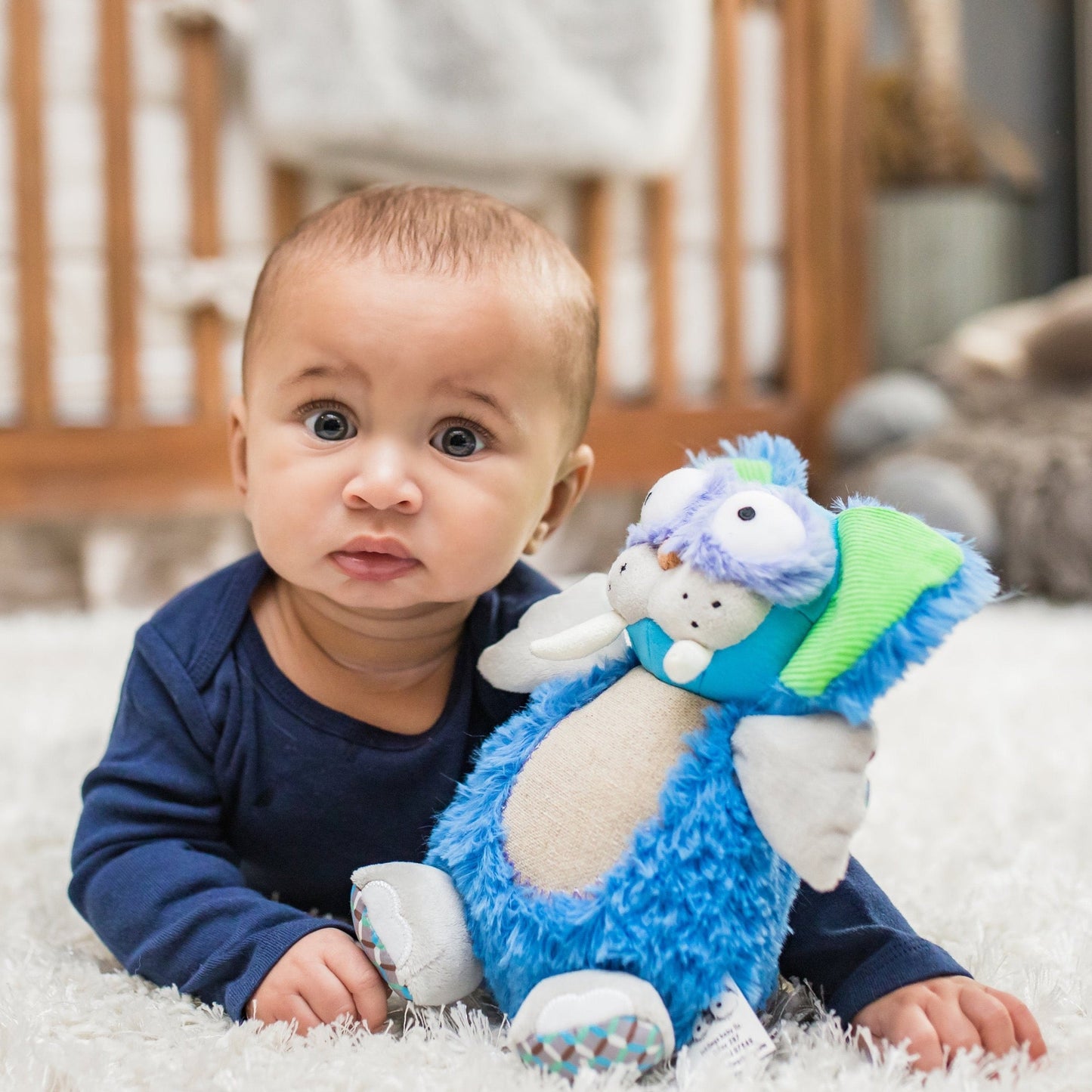 Gus the Toothy Tusked Rus Inklings Baby plush toy – neon blue green purple sensory stuffed animal with crinkle ears for newborns - cute baby
