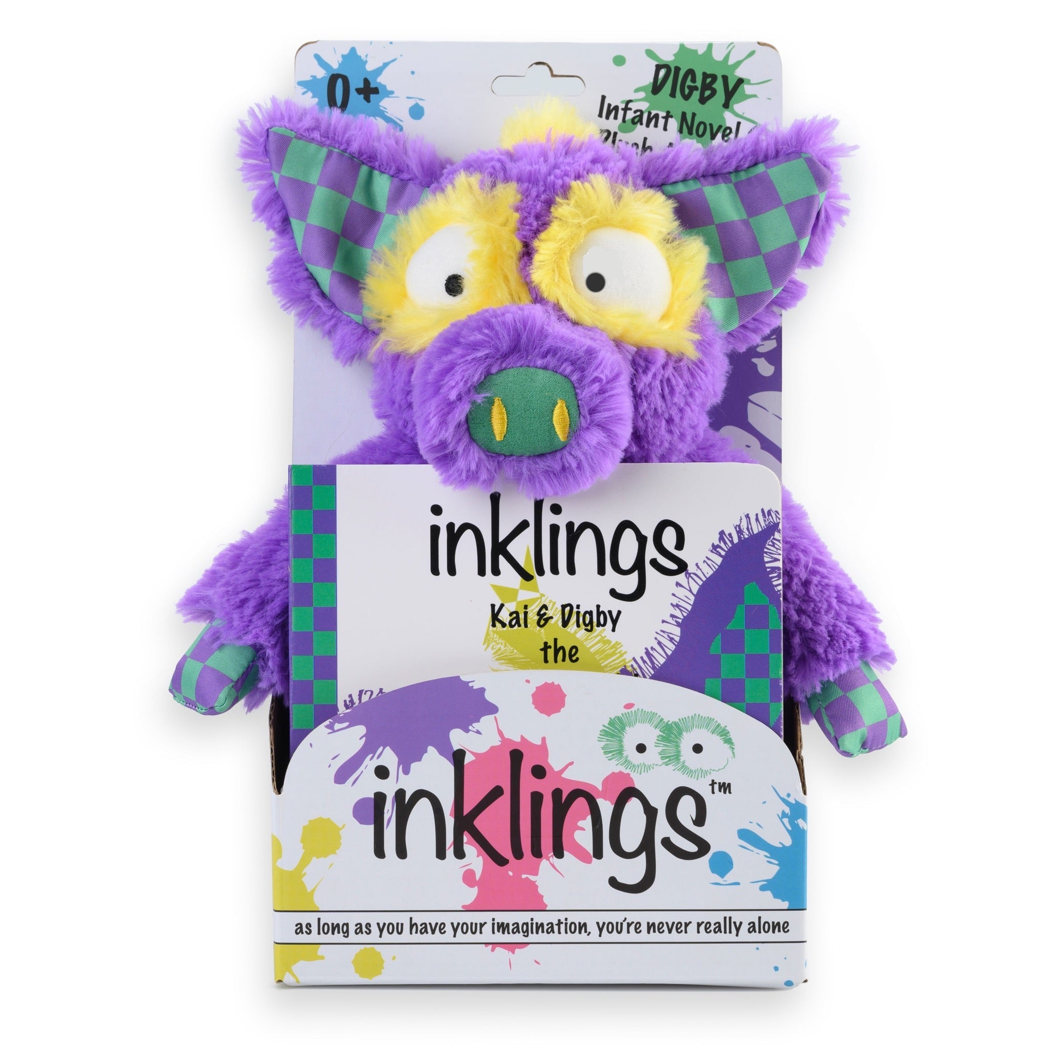 Digby the Yippy Eyed Yak Inklings Baby plush toy – purple yellow green sensory stuffed animal for babies 0-3 years in packaging