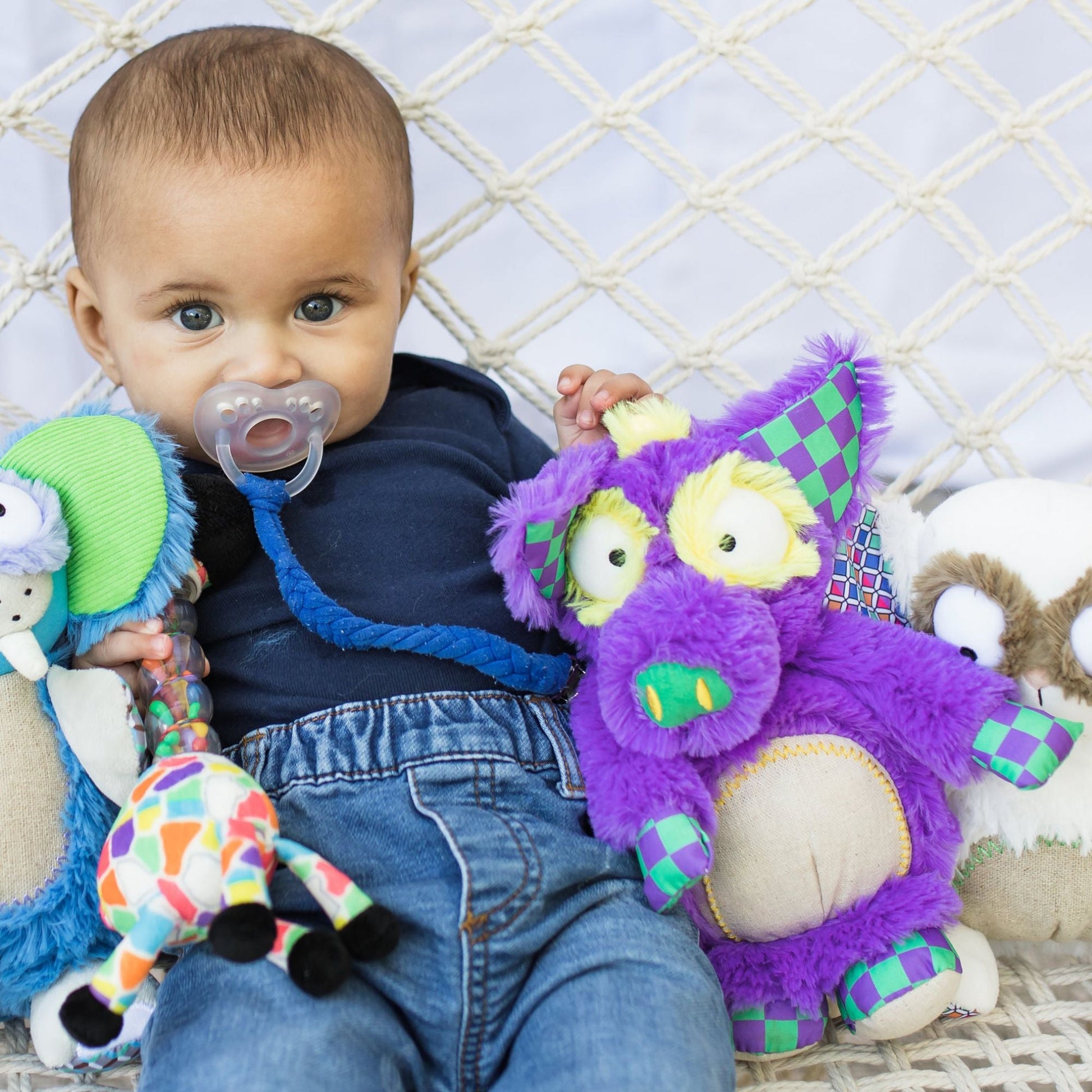 Digby the Yippy Eyed Yak Inklings Baby plush toy – purple yellow green sensory stuffed animal for babies 0-3 years - cute baby boy play
