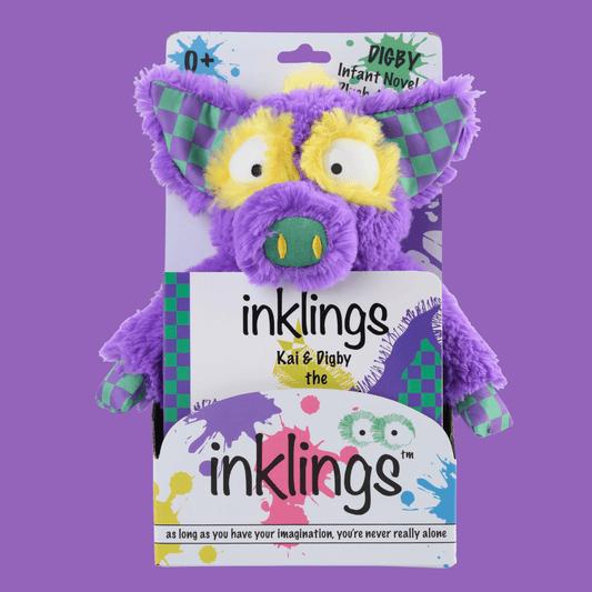 Digby the Yippy Eyed Yak Inklings Baby plush toy – purple yellow green sensory stuffed animal for babies 0-3 years - in box
