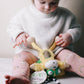 Marley the Monkey Chime & See hanging activity toy – jingle belly rattle and mirror feet stroller clip toy for babies- sweet baby girl play