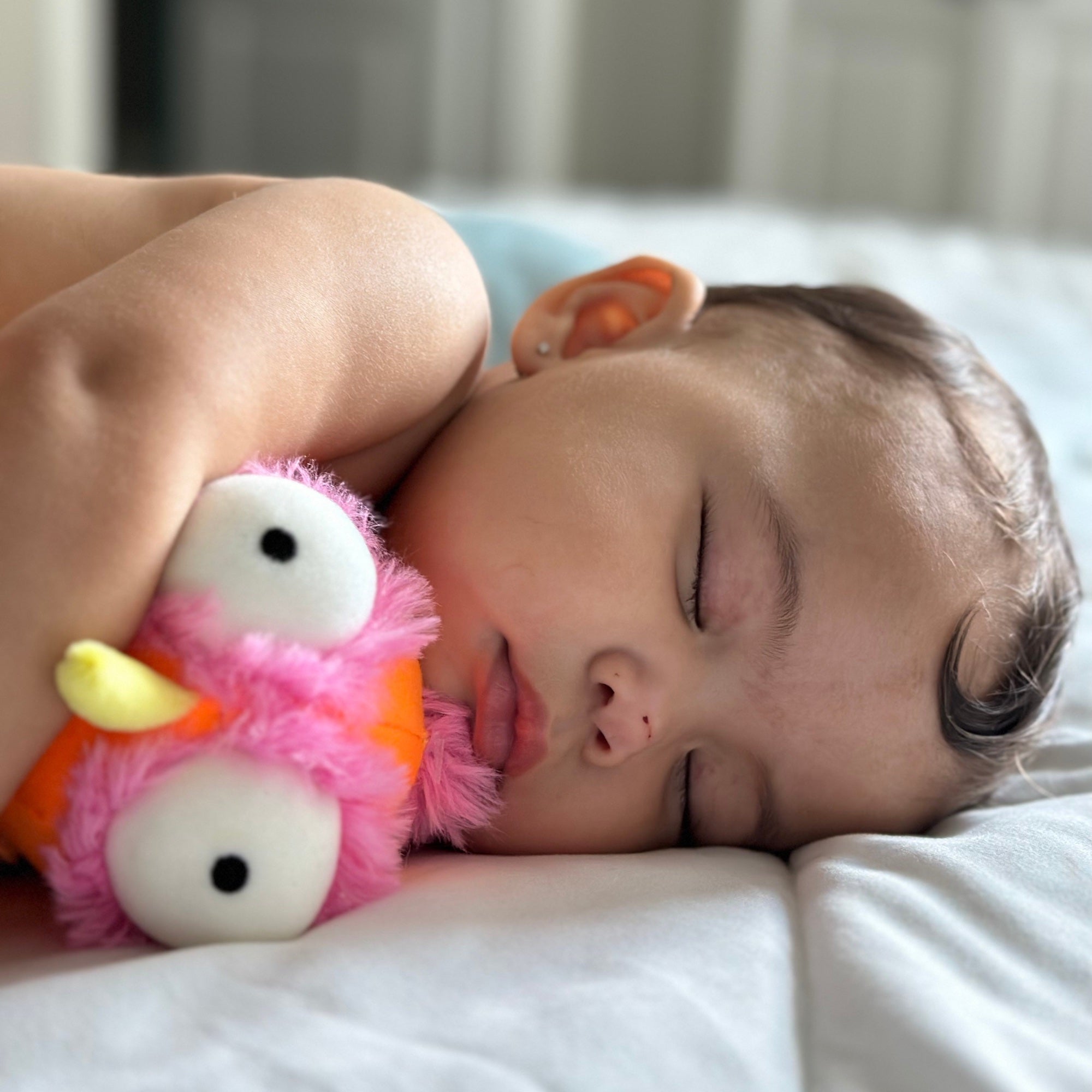 Ollie the Oddball Oddbird Inklings Baby plush stuffed toy – orange yellow pink sensory toy with belly rattle and burlap wings for babies sweet baby napping with toy